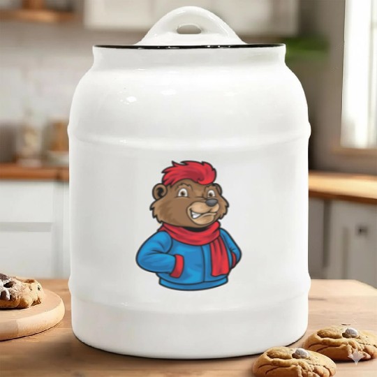 Hip Hop Bear Funky Urban Cartoon Illustration Ceramic Cookie Jars