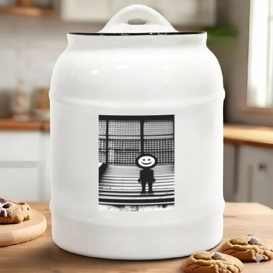 Smiley Face in Ceramic Cookie Jars Standing on the Steps Street