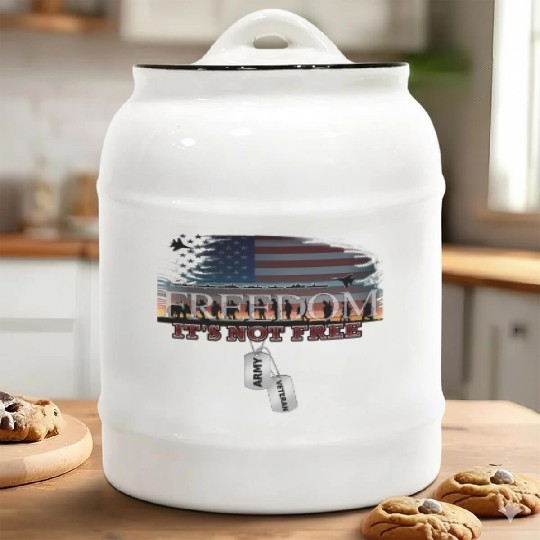 Army Veteran Freedom Isn't Free Ceramic Cookie Jars