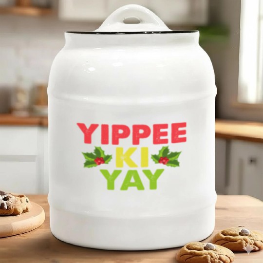 Yippee-Ki-Yay Funny Christmas Apparel Ceramic Cookie Jars