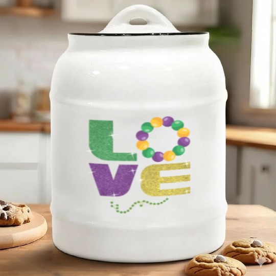 Love New Orleans Festival Parade Beads Mardi Gras Ceramic Cookie Jars