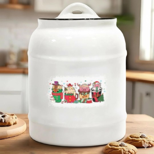 Christmas Coffee Cup Bleached Ceramic Cookie Jars