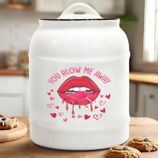You Blow Me Away Lip Heart Lollipop Valentines Day Ceramic Cookie Jars
