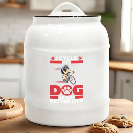 Cycling Cyclist Dog Ceramic Cookie Jars