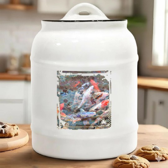 Japan Koi Fish Pond Collage Art 88 Ceramic Cookie Jars