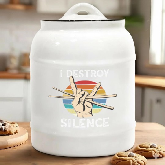 I Destroy Silence Drummer Band Music Beat Drum Ceramic Cookie Jars