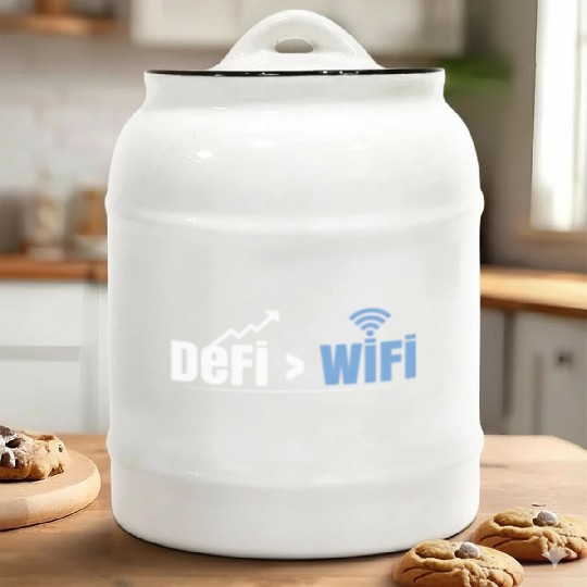 DeFi Over WiFi Funny Crypto Bitcoin Ceramic Cookie Jars