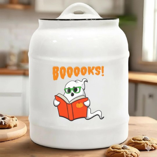 Funny Teacher Halloween Ghost Books Reading Ceramic Cookie Jars