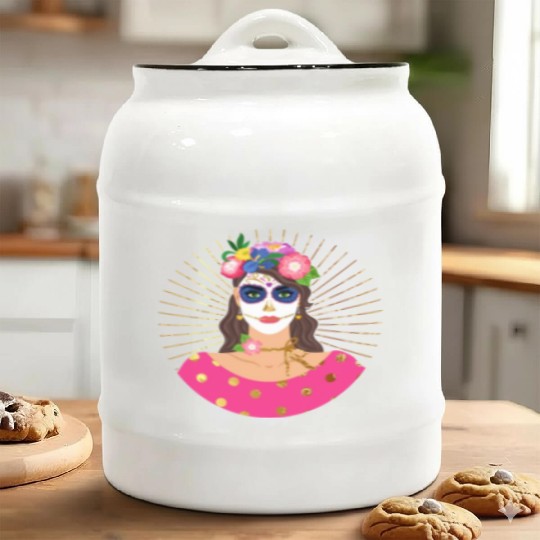 Dia De Los Muertos Ceramic Cookie Jars, Little Girl Sugar Skull