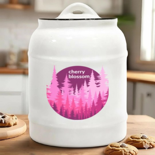 Cherry Blossom Forest Sun Ceramic Cookie Jars