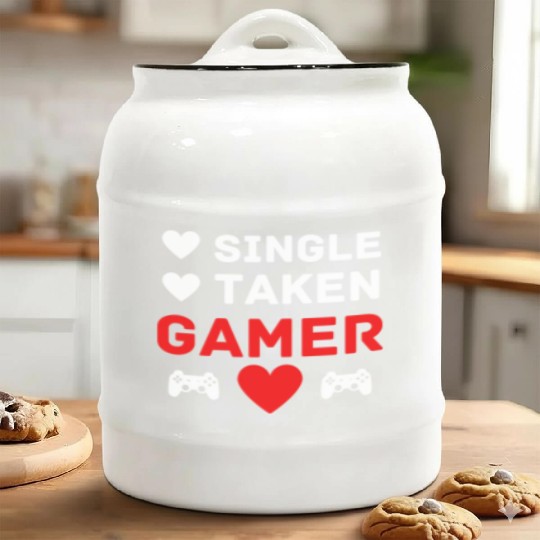 Single Taken Gamer Valentines Day Gaming Heart Ceramic Cookie Jars