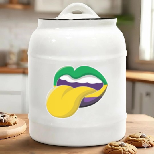 Tongue Lips Festival Parade Beads Mardi Gras Ceramic Cookie Jars