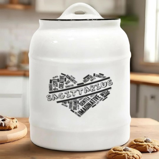 Sagittarius Star Sign Heart Word Cloud Doodle Astr Ceramic Cookie Jars