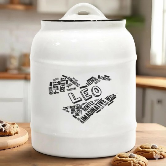 Leo Heart Word Cloud Doodle Astrology Zodiac Star Ceramic Cookie Jars
