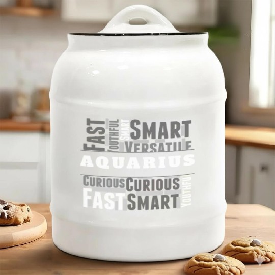 Aquarius Zodiac Star Sign Word Cloud Square Monoch Ceramic Cookie Jars
