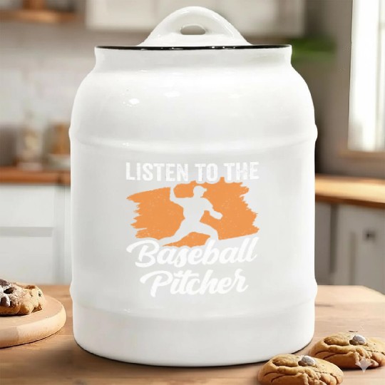 Listen To The Baseball Pitcher Hobby Player Ceramic Cookie Jars