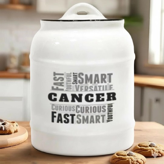 Cancer Zodiac Star Sign Word Cloud Square Monochro Ceramic Cookie Jars