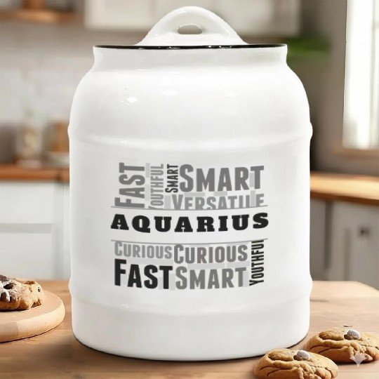 Aquarius Zodiac Star Sign Word Cloud Square Monoch Ceramic Cookie Jars
