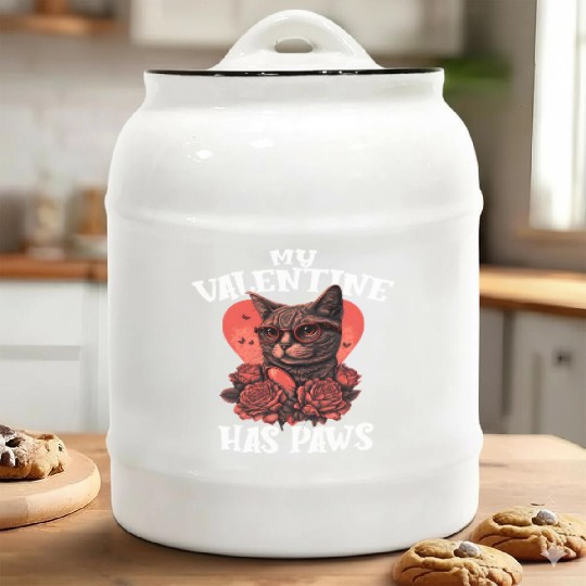 My Valentine Has Paws Valentine's Day Cute Cat Ceramic Cookie Jars