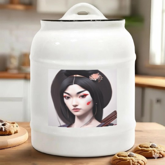 Geisha face japanese woman Japan wall art digital Ceramic Cookie Jars