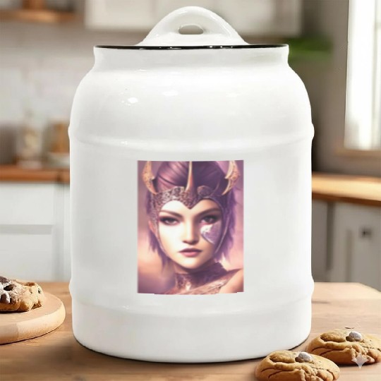 Warrior princess wearing gothic plate dark fantasy Ceramic Cookie Jars