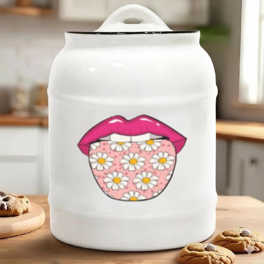 Daisy Gardening Tongue Ceramic Cookie Jars