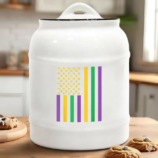 American Flag Mardi Gras Mardi Gras Crawfish Outfi Ceramic Cookie Jars