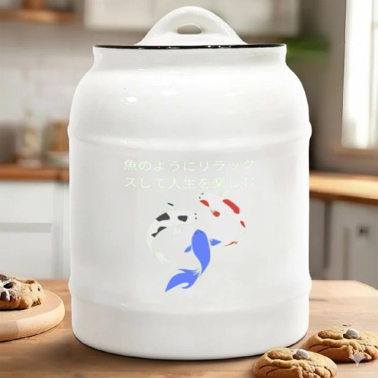 Japan design , Relax and enjoy like fish. Ceramic Cookie Jars