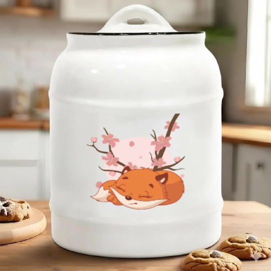 Japanese Fox Cherry blossom Flower sakura kawaii Ceramic Cookie Jars