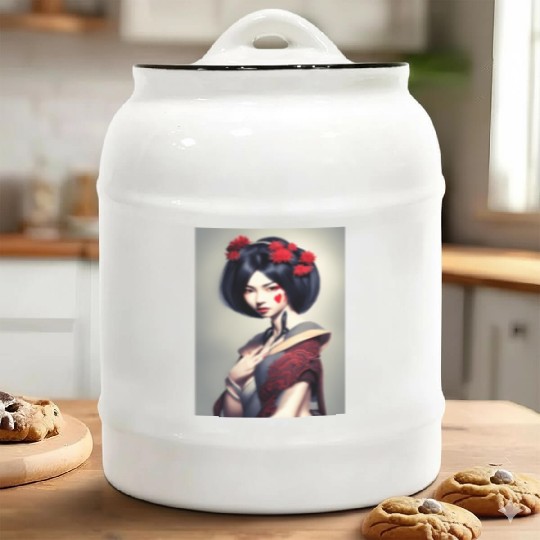 Geisha portrait japanese woman Japan wallart Ceramic Cookie Jars