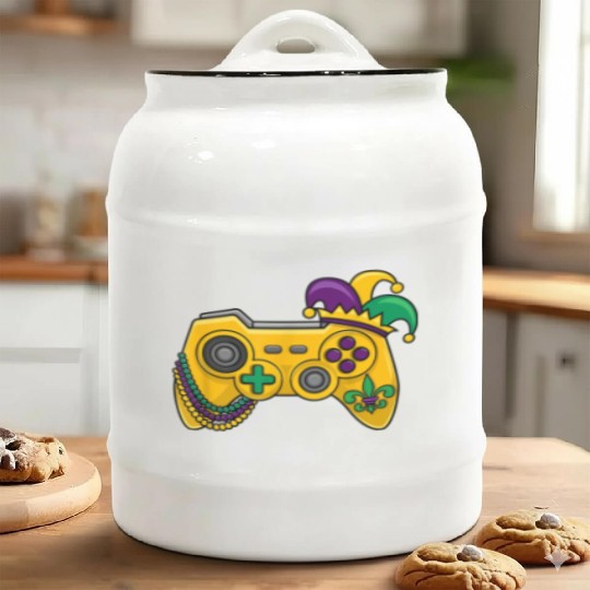 Mardi Gras Video Game Controller Jester Hat Kids B Ceramic Cookie Jars