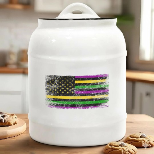 Mardi Gras Flag Green Purple Gold Ceramic Cookie Jars