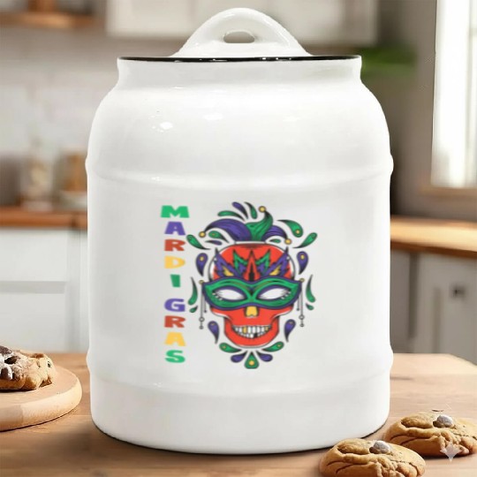 Funny Mardi Gras Skull Carnival Costume Ceramic Cookie Jars