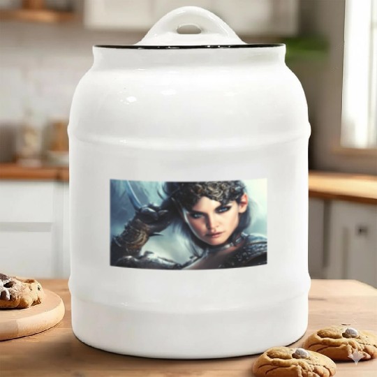 Warrior princess wearing gothic plate fantasy art Ceramic Cookie Jars