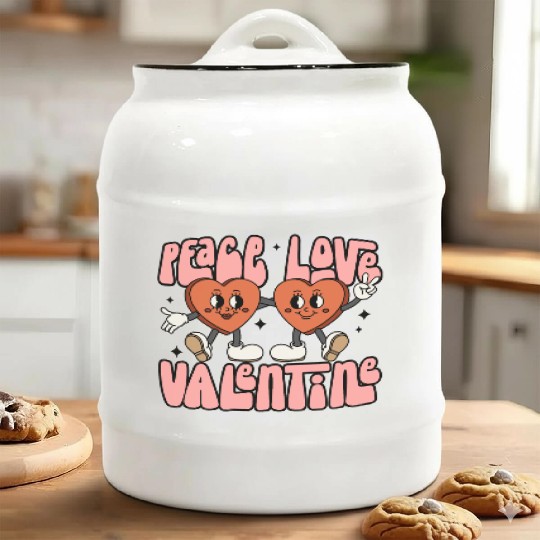 Peace Love Valentine Candy Heart Ceramic Cookie Jars