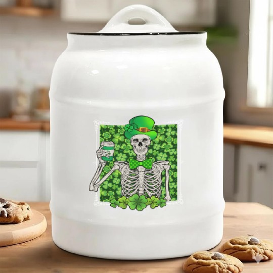St Patrick's Day Skeleton Shamrock Lucky Ceramic Cookie Jars