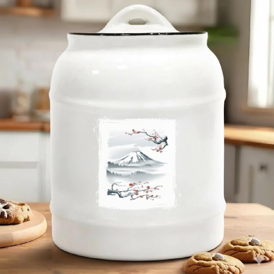 Fuji Cherry Blossom Cherry Tree Japan Ceramic Cookie Jars