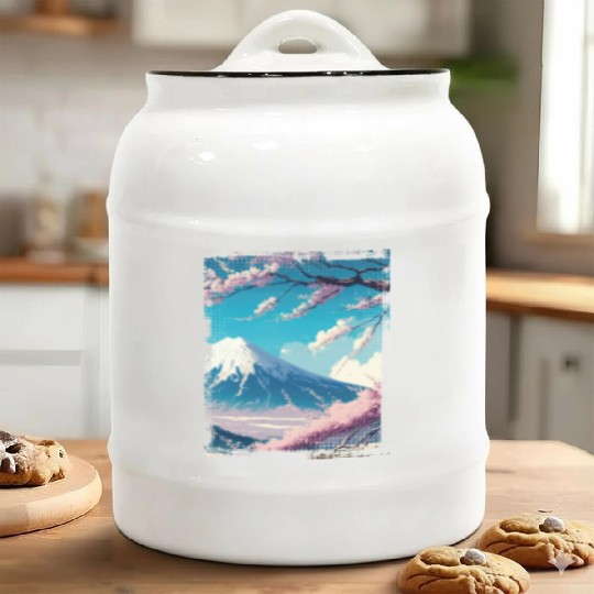 Japan Fuji Cherry Blossom Cherry Tree Ceramic Cookie Jars