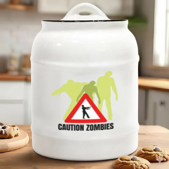 Caution Zombies Design Ceramic Cookie Jars