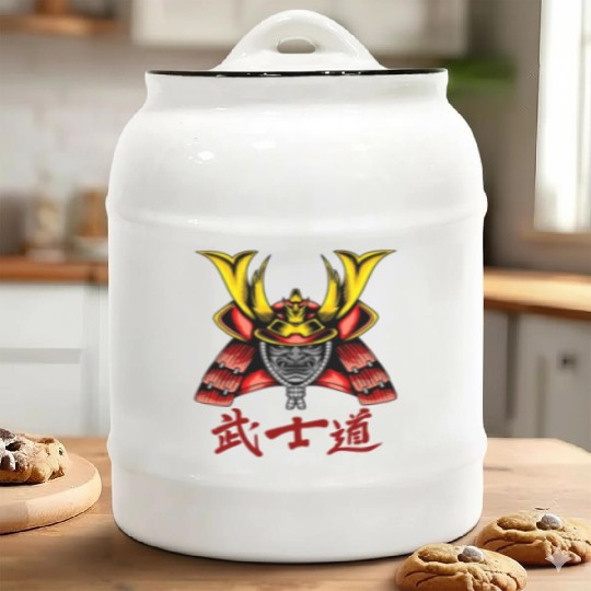 Japanese samurai warrior yellow horn mask Ceramic Cookie Jars