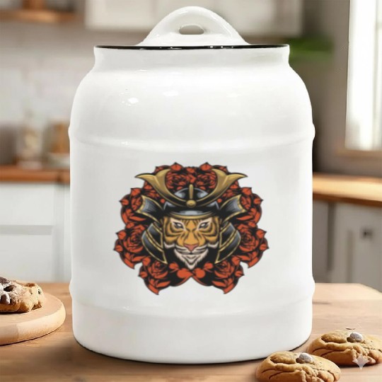 Bushido kabuki samurai japan graphic tiger mask Ceramic Cookie Jars