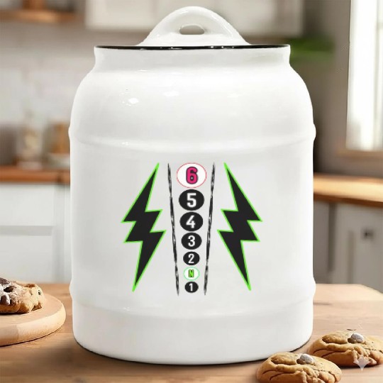 GREEN LIGHTNING BOLT MOTORCYCLE SHIFT PATTERN Ceramic Cookie Jars