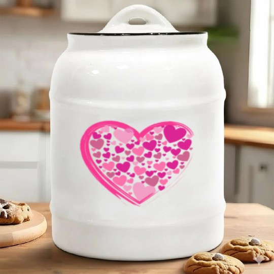 Cute Pink and Lilac Hearts in a Big Pink Heart Ceramic Cookie Jars