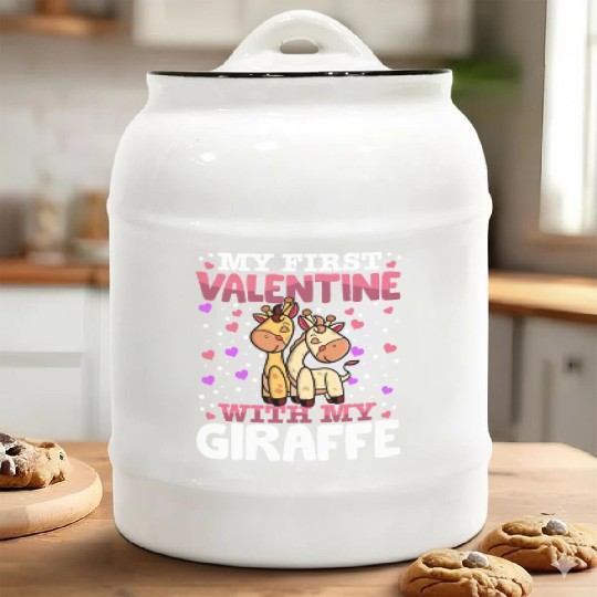 My First Valentine With My Giraffe Animal Heart Ceramic Cookie Jars