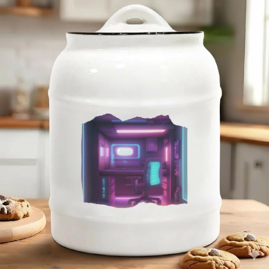 Isometric Neon Room Ceramic Cookie Jars