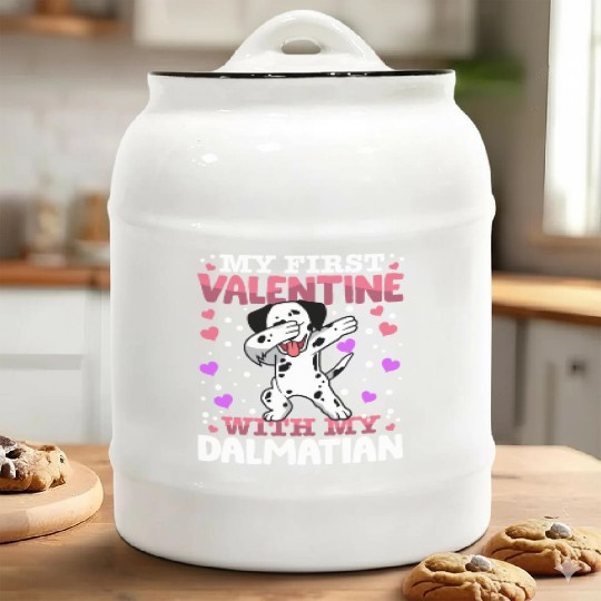 My First Valentine With My dalmatian Animal Heart Ceramic Cookie Jars