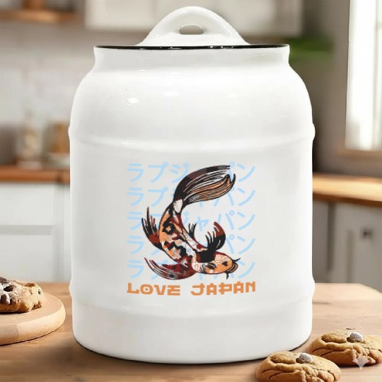 Japan Koi Carp Fish Water Pond Symbol Kanji Love Ceramic Cookie Jars