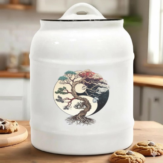 Yin and Yang Bonsai Tree Ceramic Cookie Jars