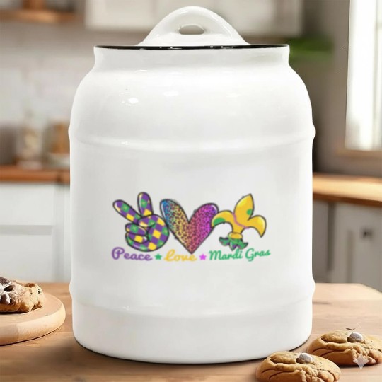 Love Peace Mardi Gras Outfit New Orleans Ceramic Cookie Jars
