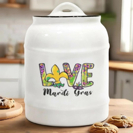 New Orleans Kids Girls Love Mardi Gras Outfit Ceramic Cookie Jars